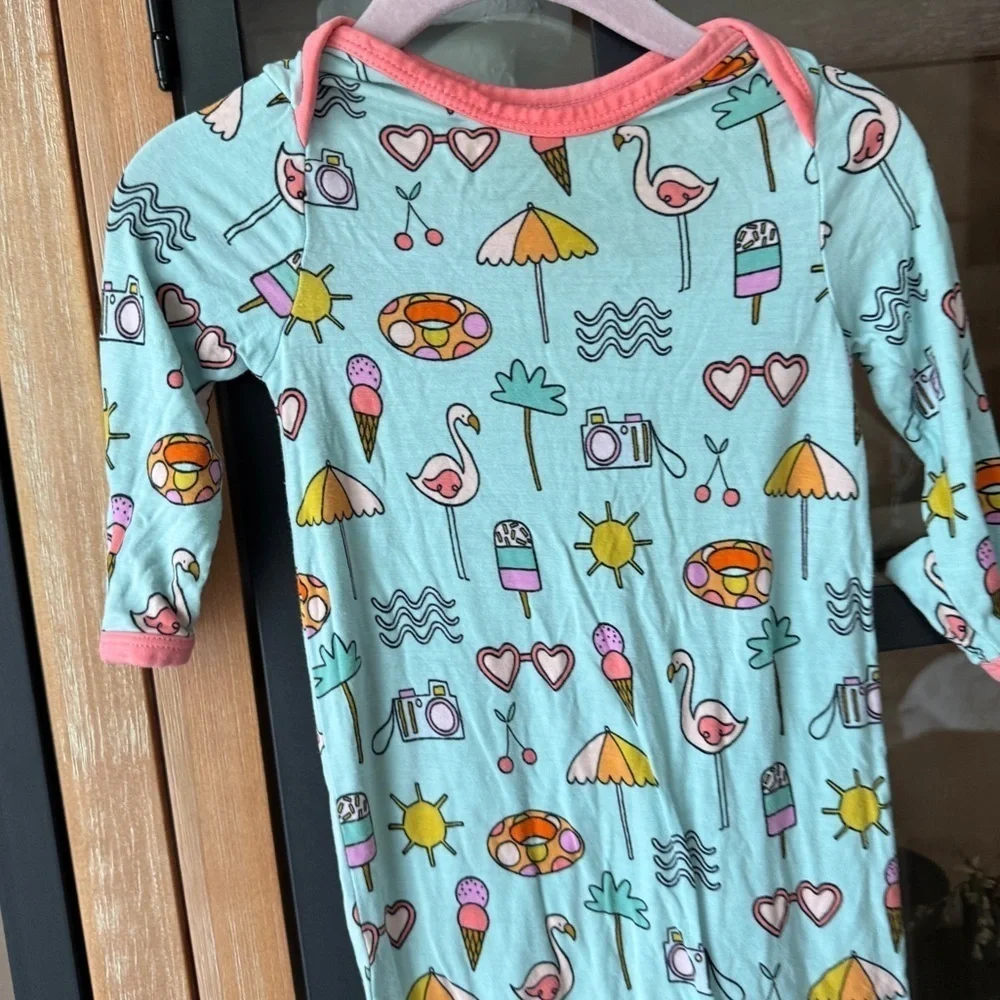 Little Sleepies newborn Bamboo knotted gown pool party print mittens baby girl